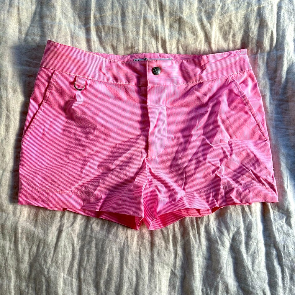 Mr Turk pink seersucker swim trunks